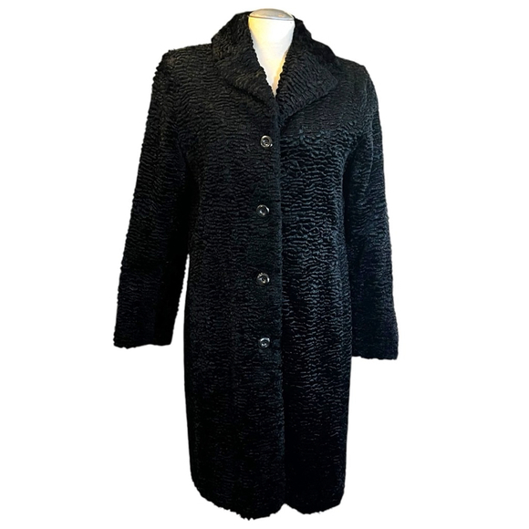 Unreal Fur Jackets & Blazers - Unreal Fur Luxurious Faux Fur Persian Lamb Coat, US 10, Black